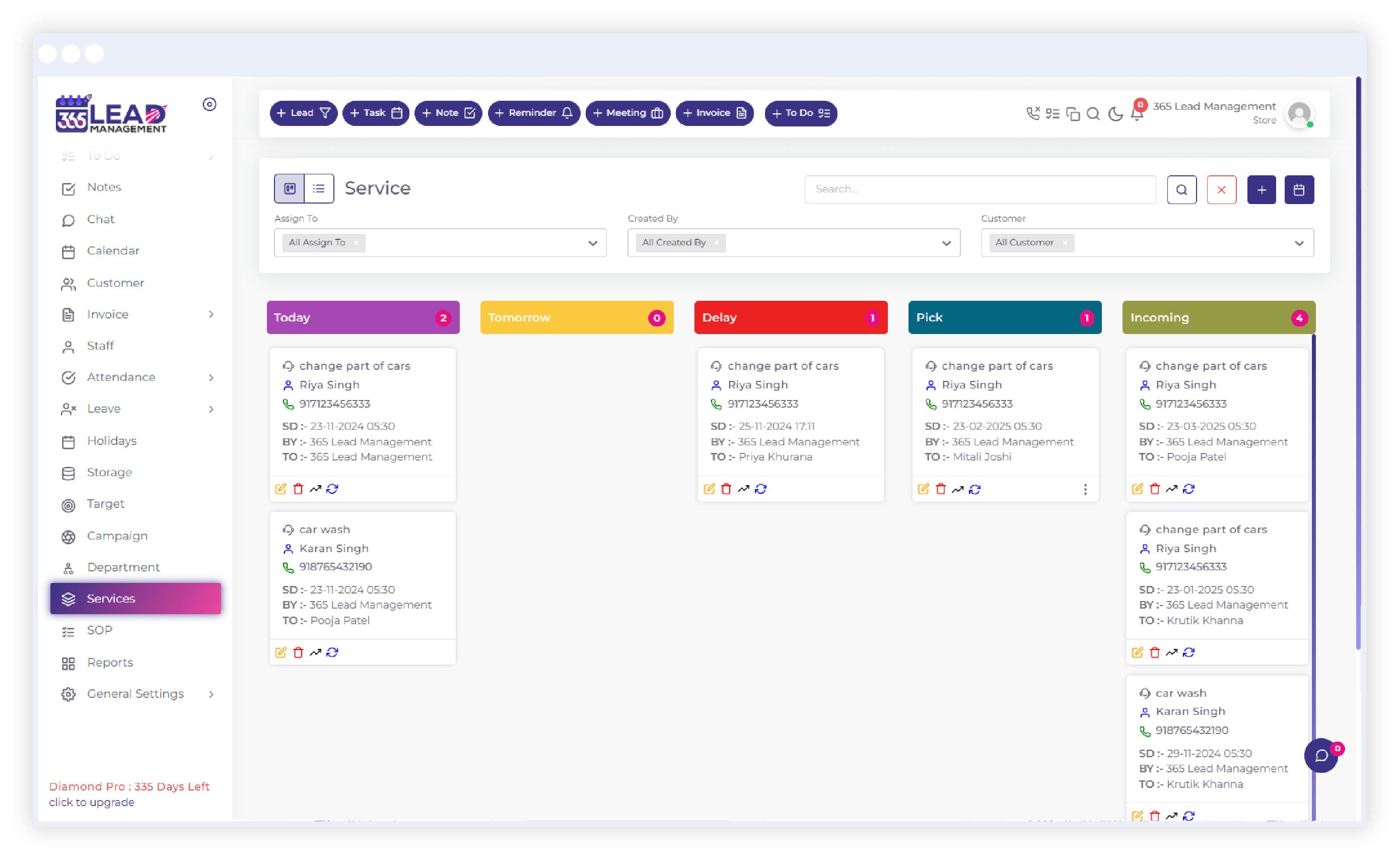 365 service management dashboard