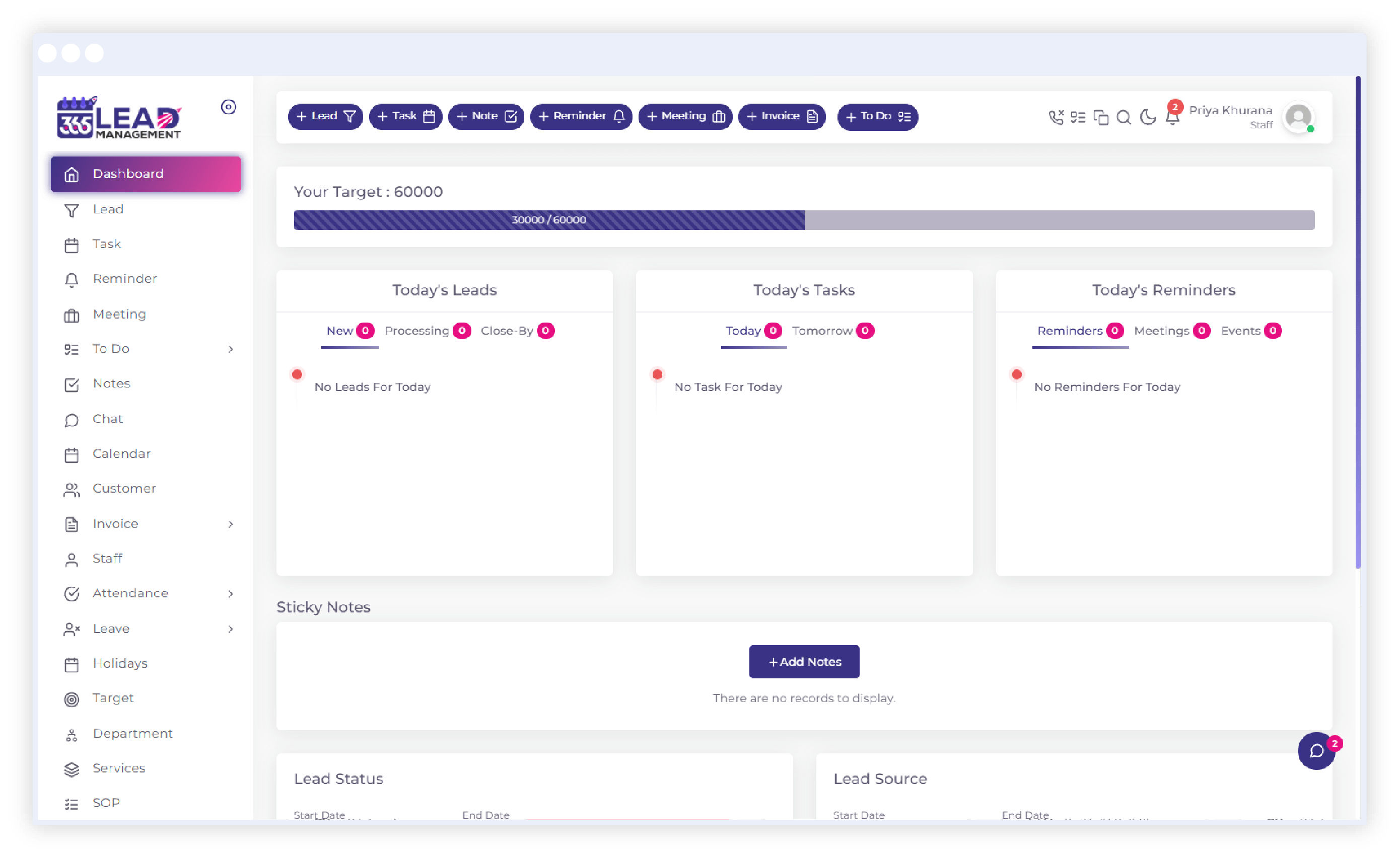 365 lead management system dashboard